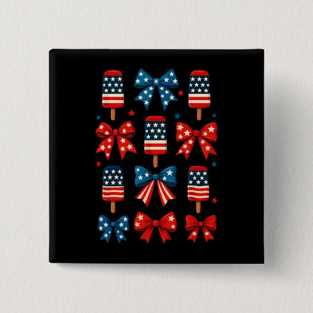 4. Juli Niedlich Popsicle Coquette Bow Patriotic Button (Vorderseite)