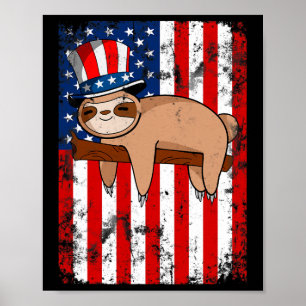 4. Juli Niedlich Sloth US-amerikanische Flagge una Poster
