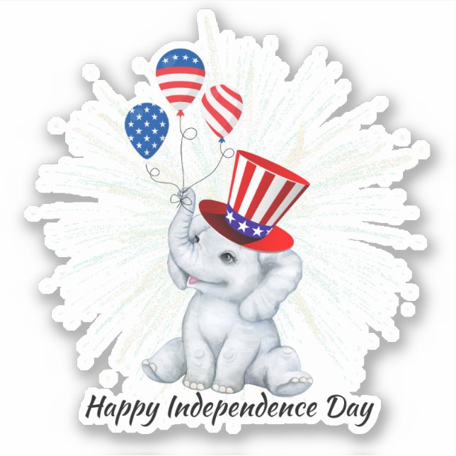 4. Juli Niedlicher Elefant Happy Freedy US Flag Aufkleber (Vorderseite)