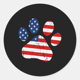 4. Juli Niedlicher Hund Paw US-amerikanische Flagg Runder Aufkleber