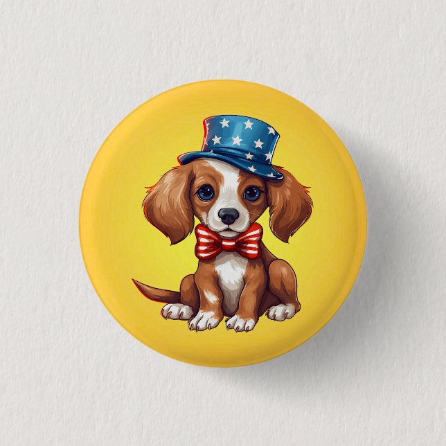 4. Juli Niedlicher Welpen-Hund-71009 Button (Vorderseite)