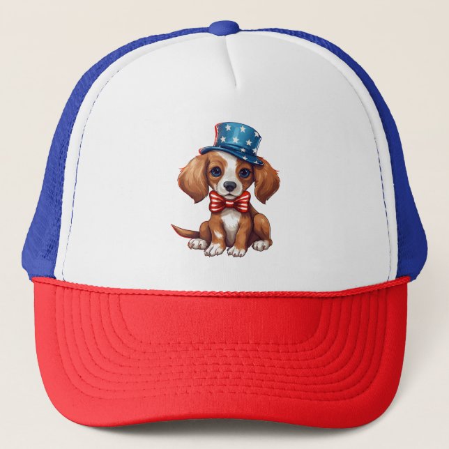 4. Juli Niedlicher Welpen-Hund-71009 Truckerkappe (Vorderseite)