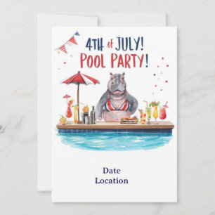 4. Juli Nilpferd-Bikini-Poolparty-Einladung Einladung