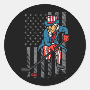 4. Juli Onkel Sam Eishockey-Flagge Amerika Männer Runder Aufkleber