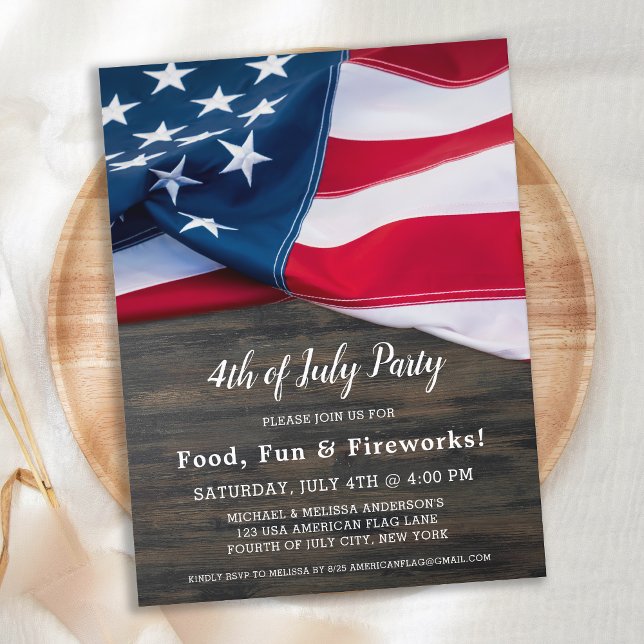 4. Juli Party American Flag Patriotic Einladungspostkarte (Von Creator hochgeladen)