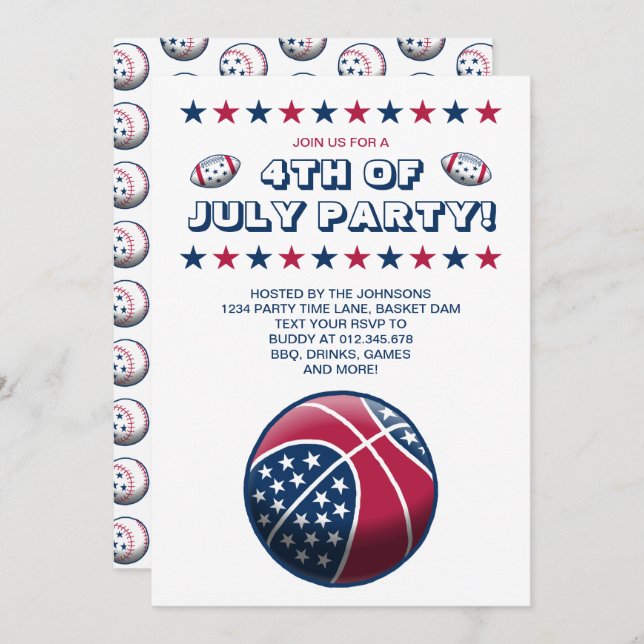 4. Juli Party Balls Einladung (Vorne/Hinten)