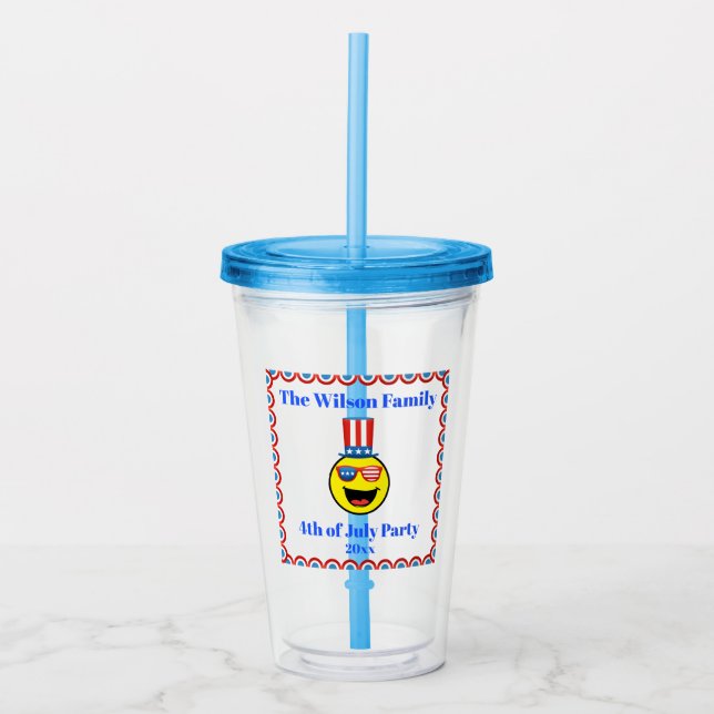 4. Juli Party Cool Patriotic Emoji Acryltrinkbecher (Vorderseite)