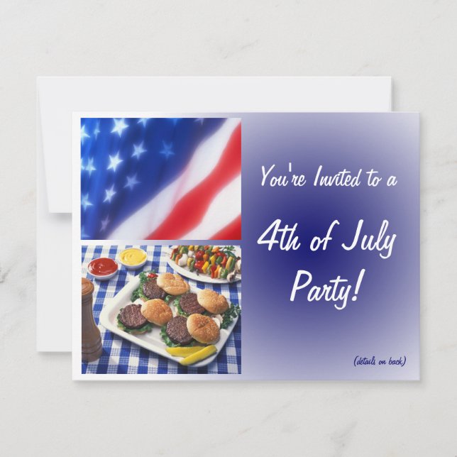 4. Juli Party Einladung, Burgers & Flag Einladung (Vorderseite)