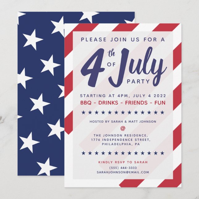 4. Juli Party Einladung - Patriotische US-Flagge (Vorne/Hinten)
