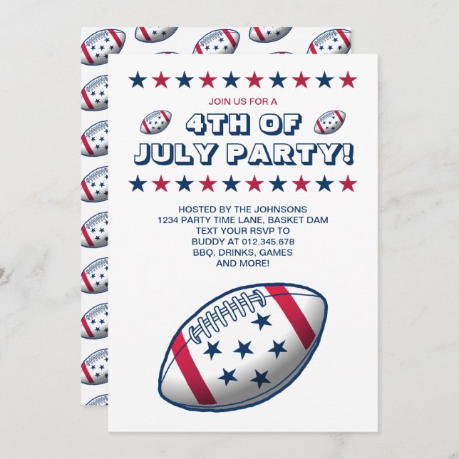 4. Juli Party Fußball Einladung (Vorne/Hinten)