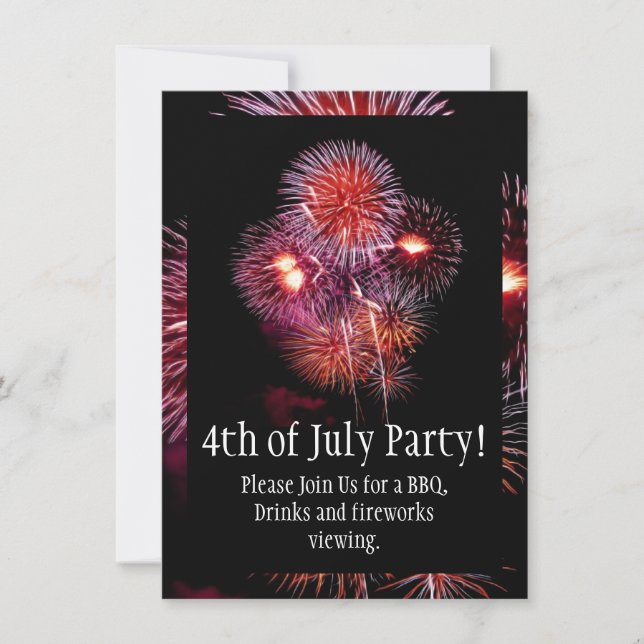 4. Juli Party/GRILLEN Black Bright Fireworks Einladung (Vorderseite)
