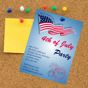 4. Juli Party mit amerikanischer Flagge und Feuerw Einladung