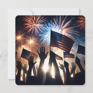 4. Juli Party mit Fahnen und Feuerwerken Einladung