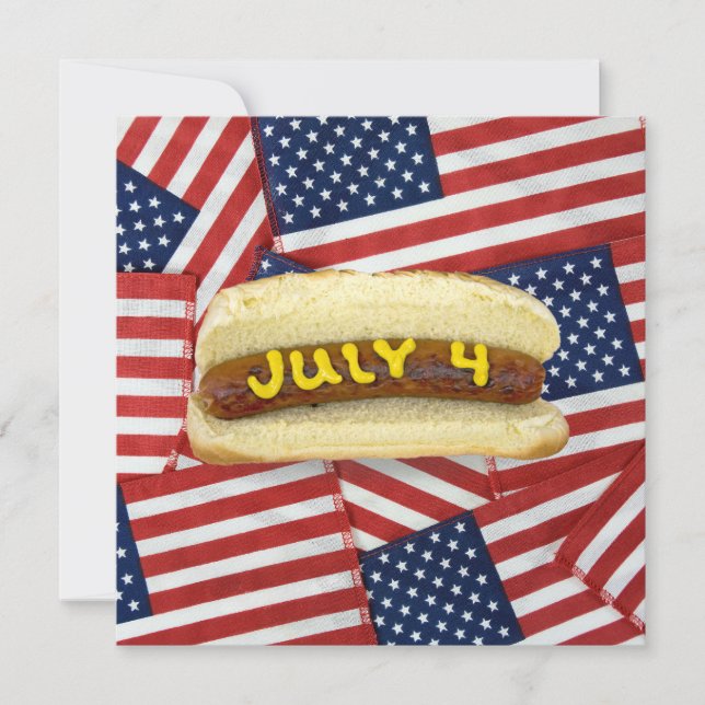 4. Juli Party mit Hot Dogs Einladung (Vorderseite)