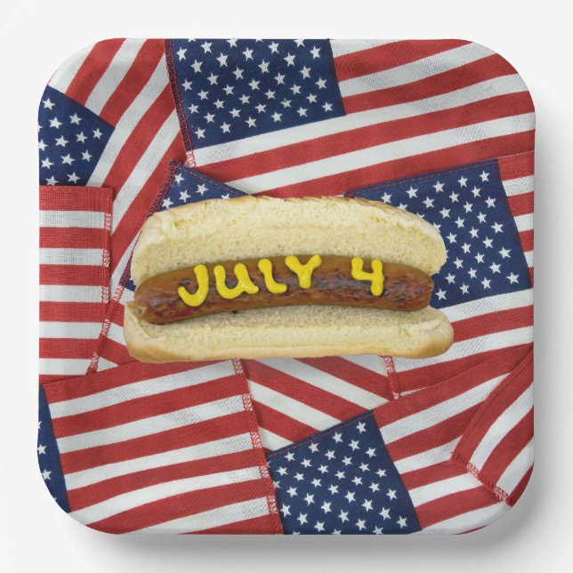 4. Juli Party mit Hot Dogs Pappteller (Vorderseite)