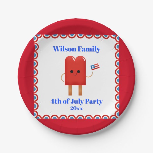 4. Juli Party Niedlich Patriotische Popsikel Pappteller (Vorderseite)
