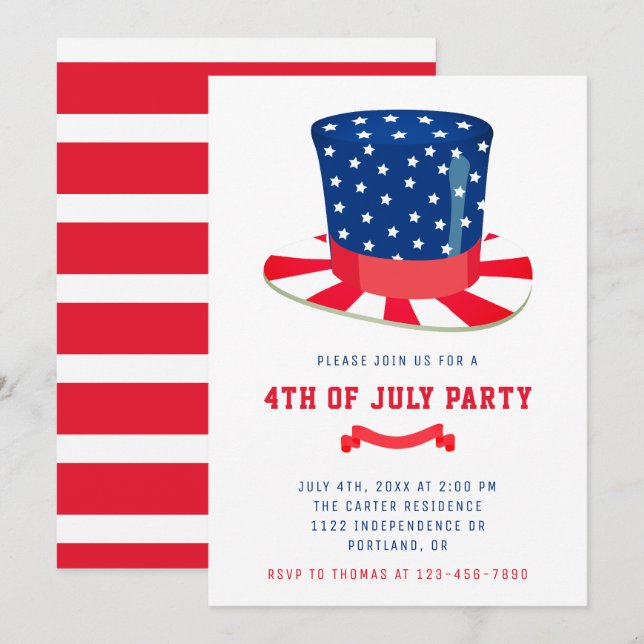4. Juli Party Patriotische GRILLEN Red White Blue Einladung (Vorne/Hinten)