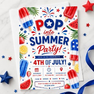 4. Juli Party Pop Sommer BBQ Unabhängigkeitstag Einladung
