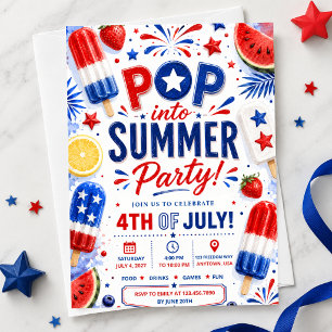 4. Juli Party Pop Sommer BBQ Unabhängigkeitstag Einladung