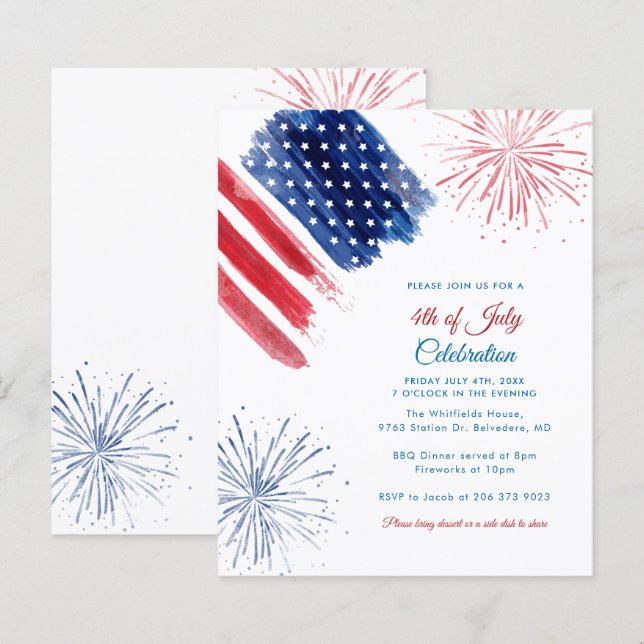 4. Juli Party Red White Blue Einladung (Vorne/Hinten)