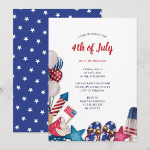 4. Juli Party Red White Blue Modern Stars Streifen Einladung