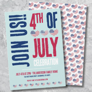 4. Juli Party Rot Weiß Blau Patriotisch Einladung