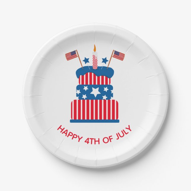 4. Juli Party Rot Weiß und Blauer Kuchen Pappteller (Vorderseite)