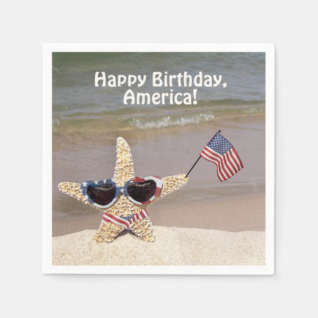 4. Juli Party Seesterne mit Flagge Serviette (Vorderseite)