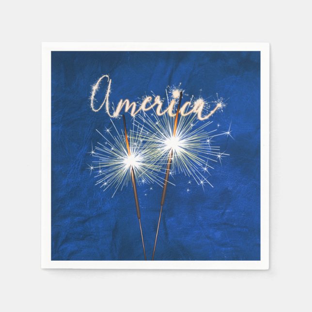 4. Juli Party Sparkler auf Blue Serviette (Vorderseite)