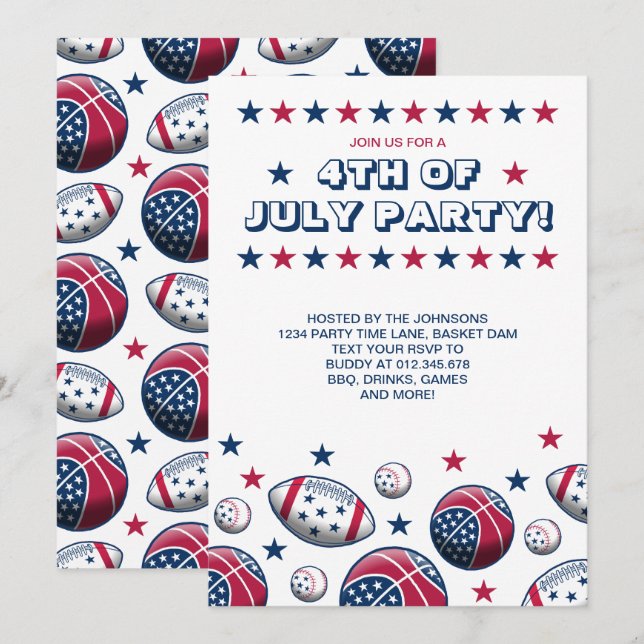 4. Juli Party Sport Balls Einladung (Vorne/Hinten)