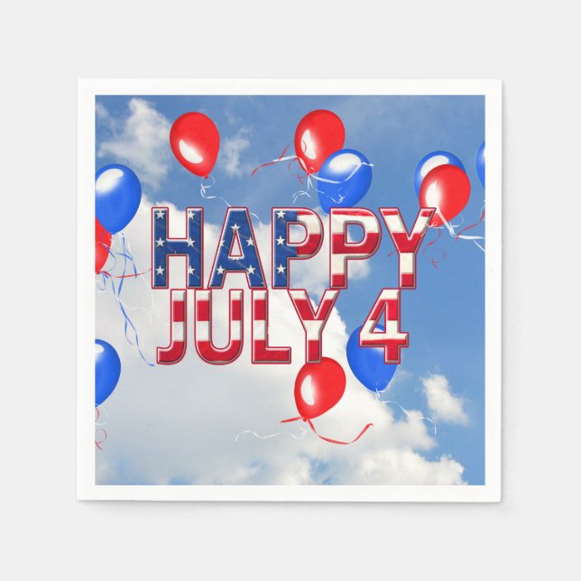 4. Juli-Partyballons am Himmel Serviette (Vorderseite)