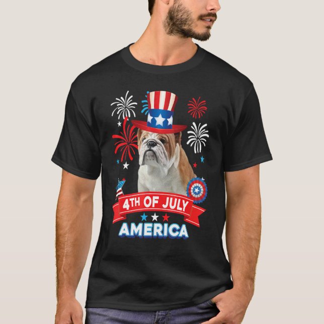 4. Juli Patriotic Day Bulldog Hunde Unabhängigkeit T-Shirt (Vorderseite)