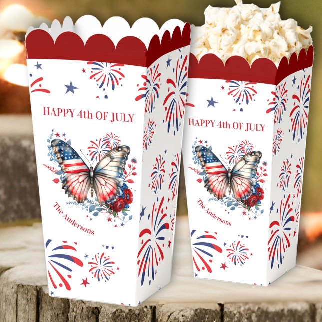 4. Juli Patriotic Firework Familienname Geschenkschachtel (4th of July Patriotic Firework Family Name Favor Boxes)