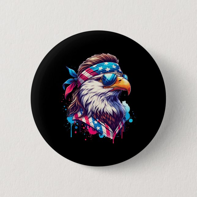 4. Juli Patriotic Funny Eagle 4. Juli USA Mur Button (Vorderseite)