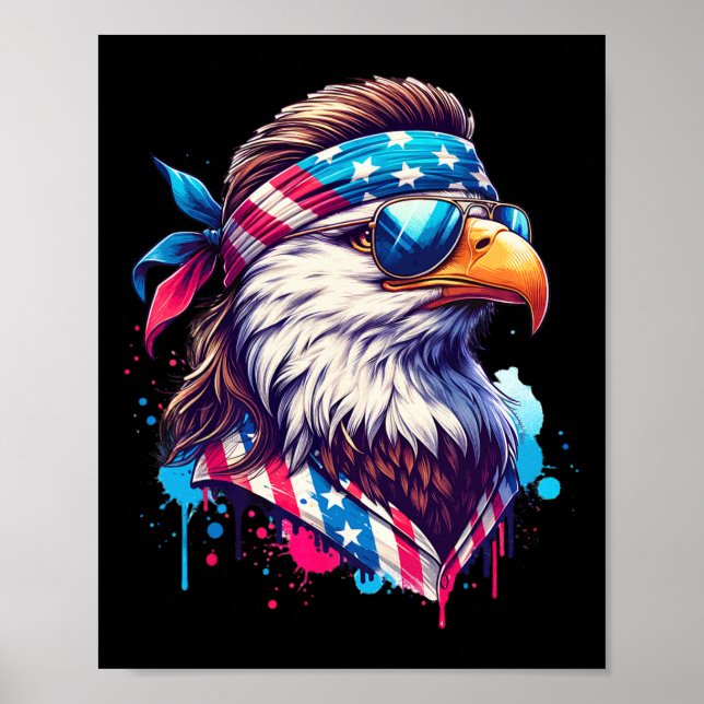 4. Juli Patriotic Funny Eagle 4. Juli USA Mur Poster (Vorne)