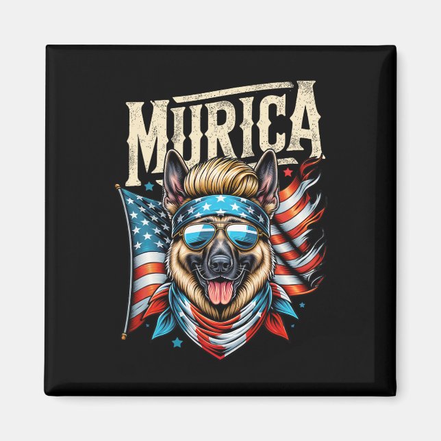 4. Juli Patriotic Funny German Shepherd 4. Juli Magnet (Vorne)