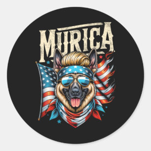 4. Juli Patriotic Funny German Shepherd 4. Juli Runder Aufkleber