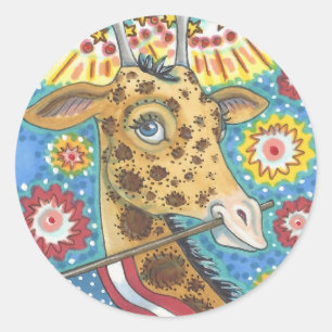 4. JULI PATRIOTIC GIRAFFE STICKERS RUND, Blatt