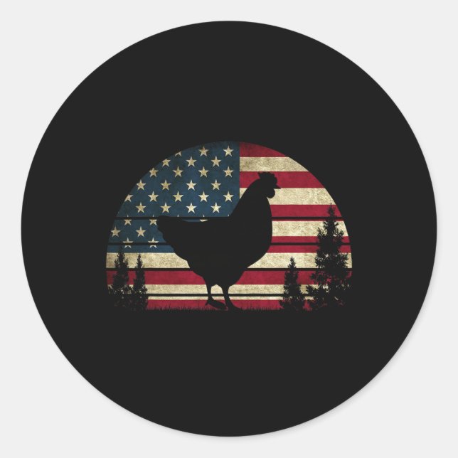 4. Juli Patriotic Huhn American Usa Flagge Ch Runder Aufkleber (Vorderseite)