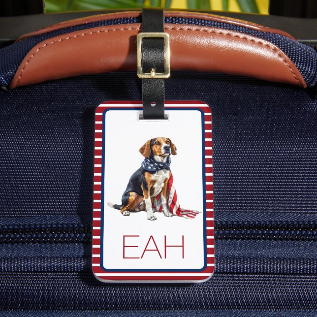 4. Juli Patriotic Hund Monogramm Gepäckanhänger (Vorderseite Insitu 2)