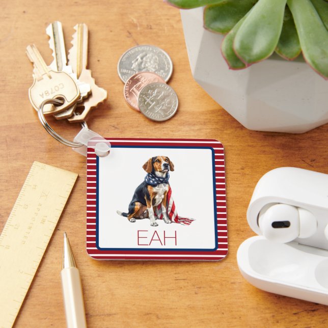 4. Juli Patriotic Hund Monogramm Schlüsselanhänger (Schreibtisch)