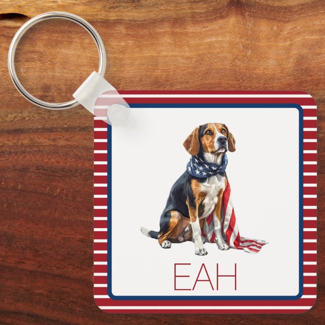 4. Juli Patriotic Hund Monogramm Schlüsselanhänger (Vorderseite)