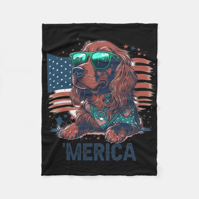 4. Juli Patriotic Irish Setter Dog Merica Fleecedecke (Vorderseite)