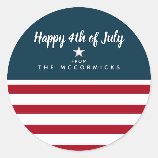 4. Juli Patriotic Red White Blue Personalisiert Runder Aufkleber (Vorderseite)