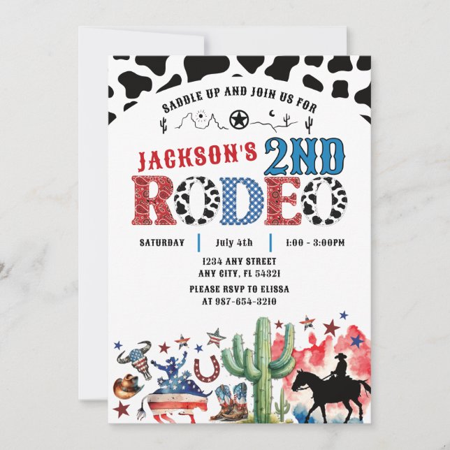 4. Juli Patriotic Rodeo Geburtstag Einladung (Vorderseite)