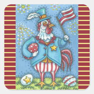 4. JULI PATRIOTIC ROOSTER STICKERS Squ * Blatt