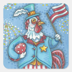 4. JULI PATRIOTIC ROOSTER STICKERS Squ * Blatt