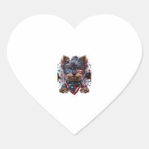 4. Juli Patriotic Yorkie Dog US Flag Herz-Aufkleber