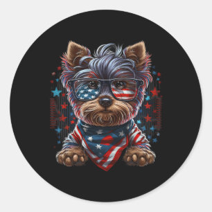 4. Juli Patriotic Yorkie Dog Us Flag Runder Aufkleber