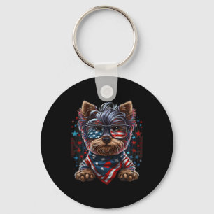 4. Juli Patriotic Yorkie Dog Us Flag Schlüsselanhänger